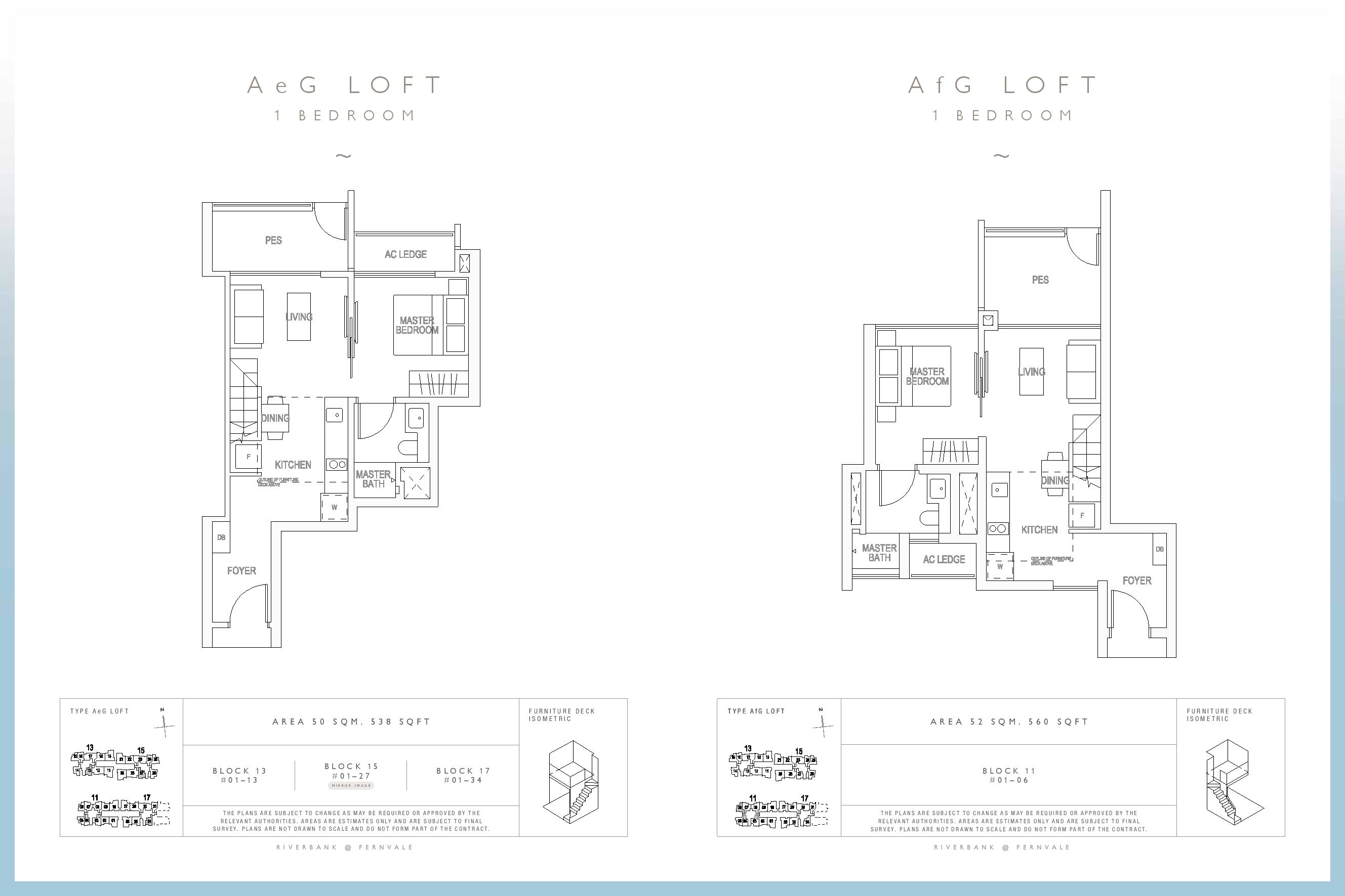 Riverbank @ Fernvale 1 Bedroom Type AeG, AfG Loft Floor Plan