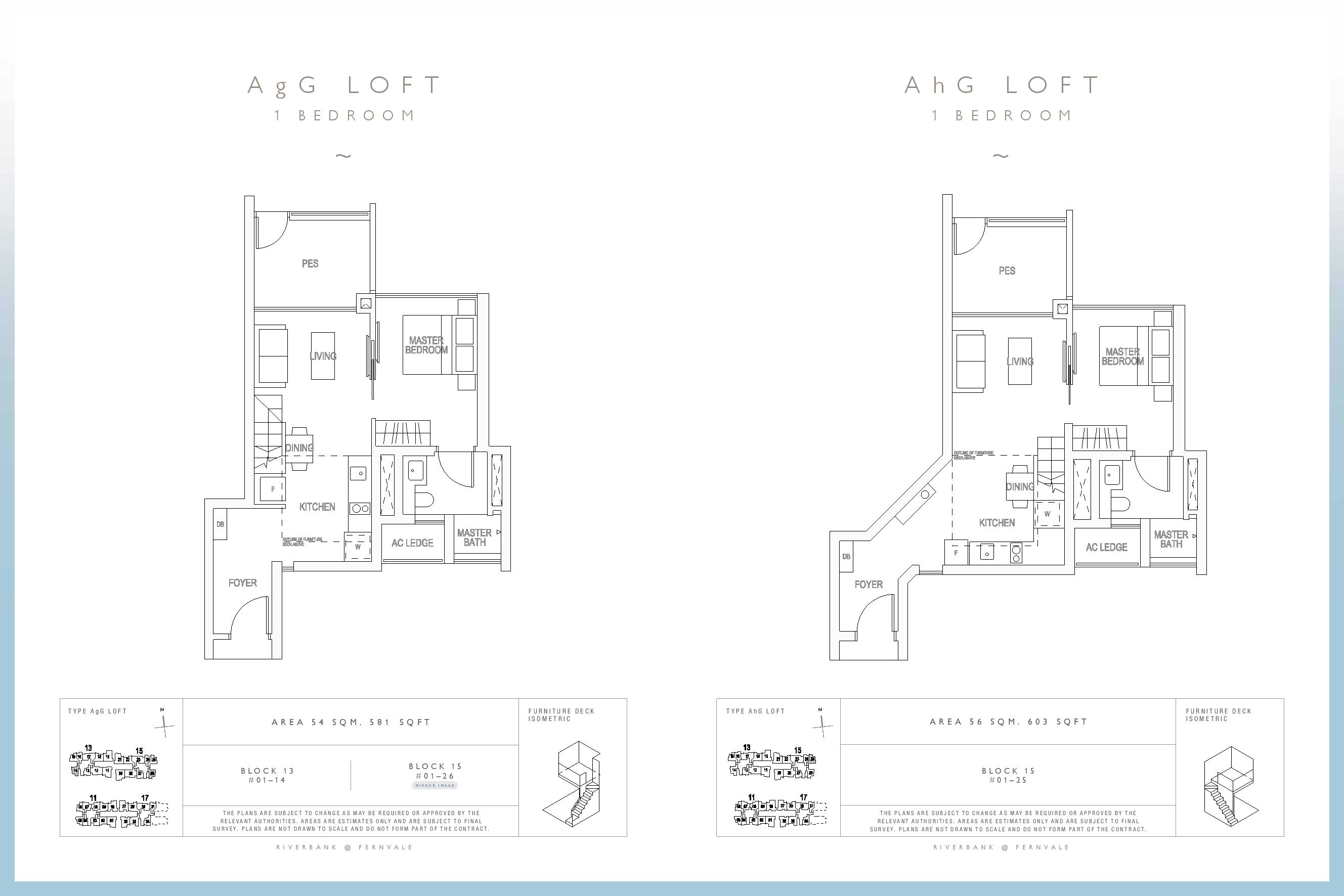Riverbank @ Fernvale 1 Bedroom Type AgG, AhG Loft Floor Plan