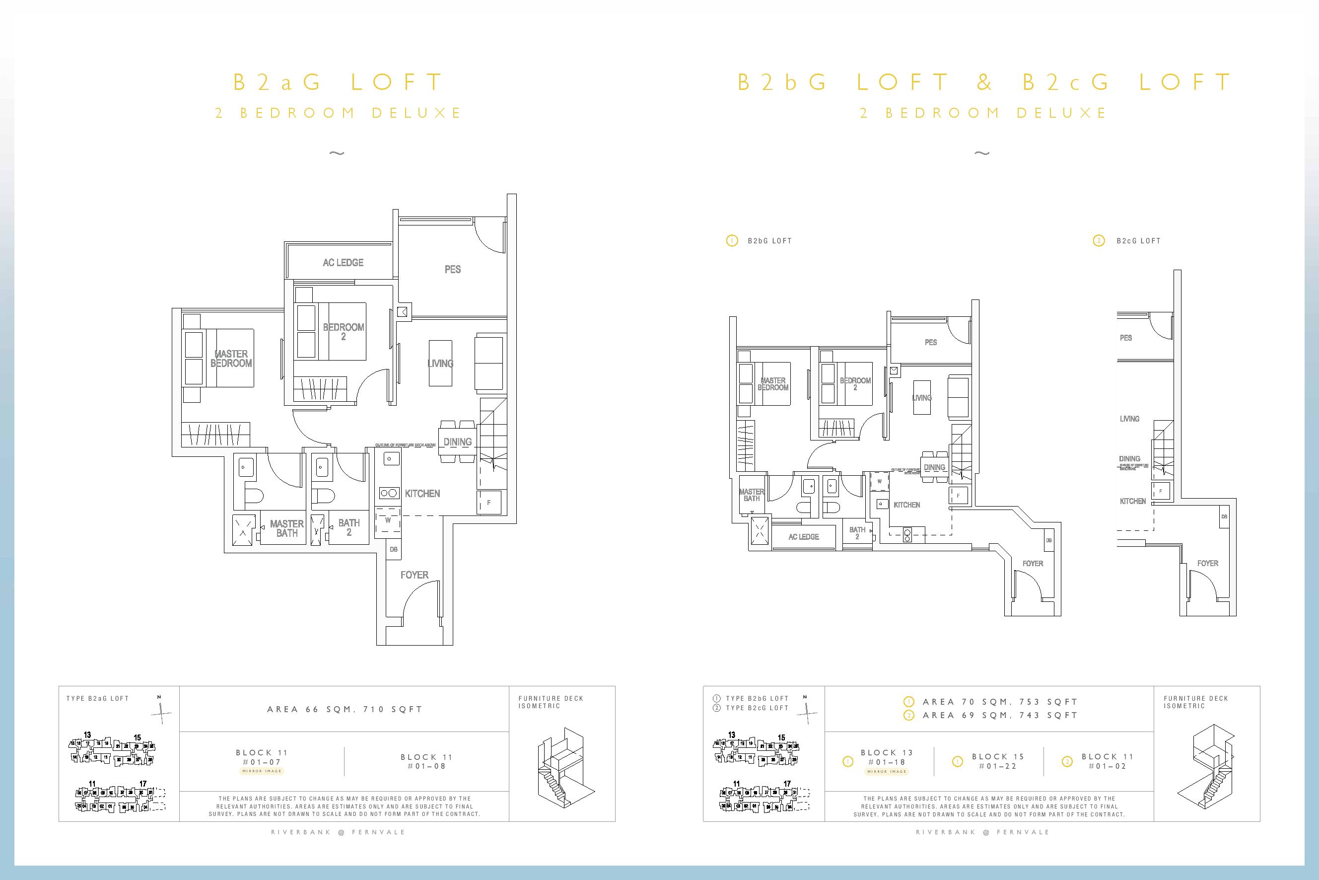 Riverbank @ Fernvale 2 Bedroom Type B2aG Loft, B2bG Loft, B2cG Loft Floor Plan