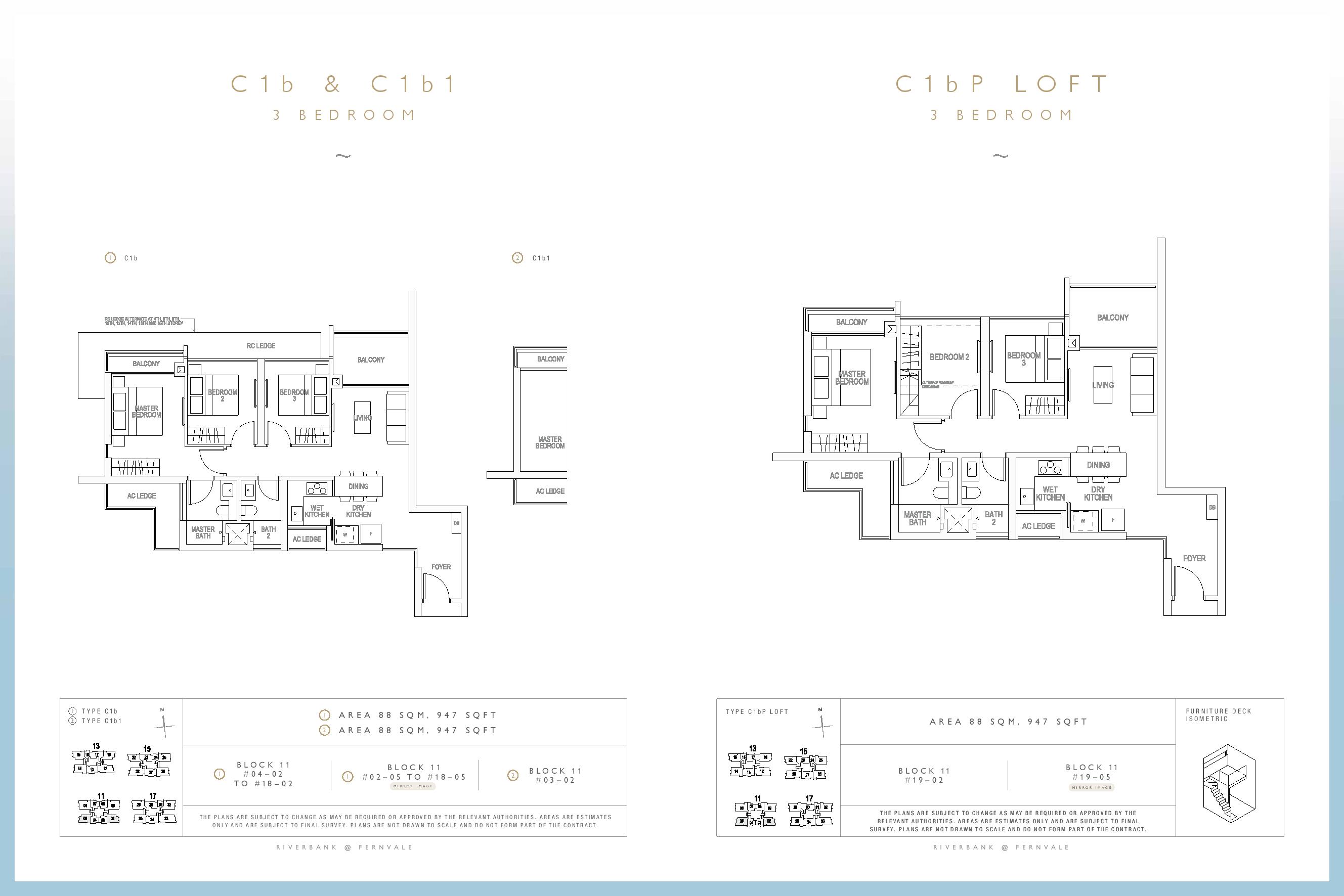 Riverbank @ Fernvale 3 Bedroom Type C1b, C1b1, C1bP Loft Floor Plan